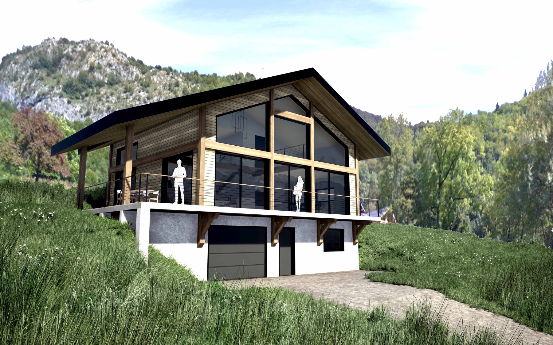 Construction d'un chalet ossature bois / soubassement béton