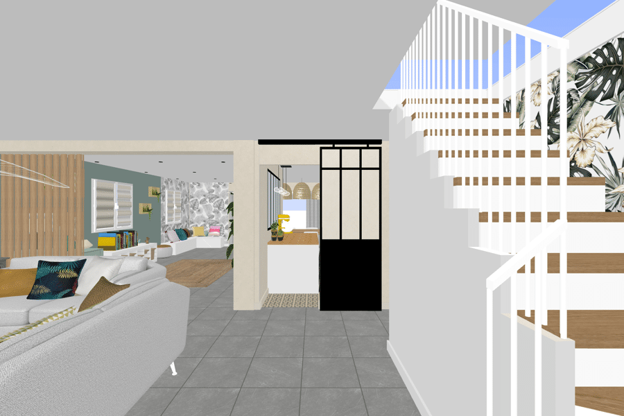 Projet Agencement et décoration espace salon / salle à manger / cuisine dans une extension réalisé par un décoratrice Archidvisor